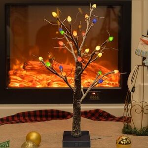 Colorful LED Tabletop Christmas Trees & Buffalo Plaid Skirts set of 4